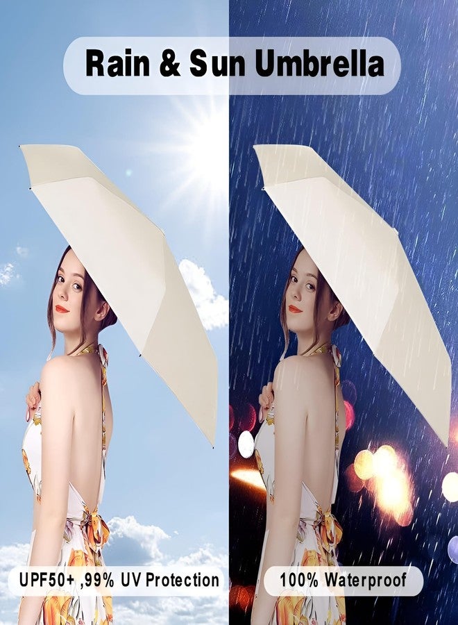 Contacts Women’s Mini Travel Umbrella with Capsule Case, Compact Lightweight UV Protection Parasol, Portable Windproof Purse Umbrella (Beige) - Image 5